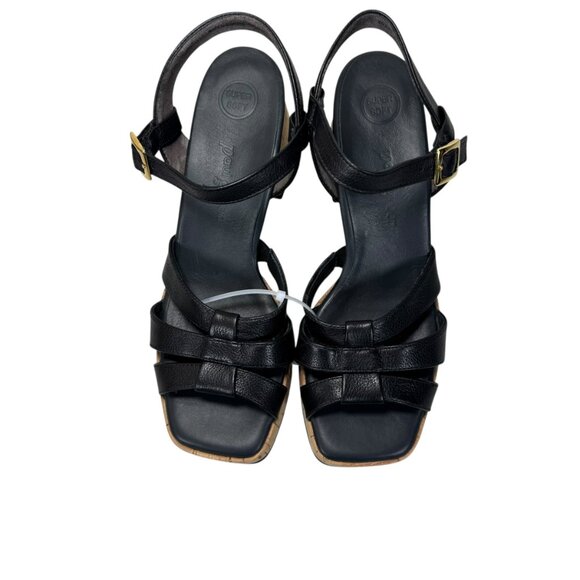 Paul Green Black Leather Strappy Block Heel Sandals NWT 9.5 Super Soft Cork - Picture 5 of 11